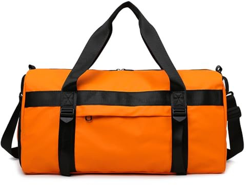 Vllcsla Sac de Sport Grande Capacité de Yoga, 50x25x25 cm, avec Poche Humide, Compartiment Chaussures, Sacs de Sport Homme Femme Gym Duffel Bag, Sac de Voyage Weekend Rond Léger, Hydrofuge, Orange