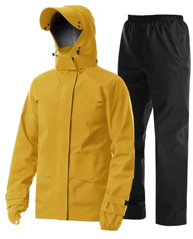 Coutyuyi Homme Combinaison de Pluie légère et imperméable Veste de pluie | Visière Transparente Amovible, 6 Orifices d’aération, Doublure Maille, Capuche Cachée, pour Golf, Randonnée et Cyclisme