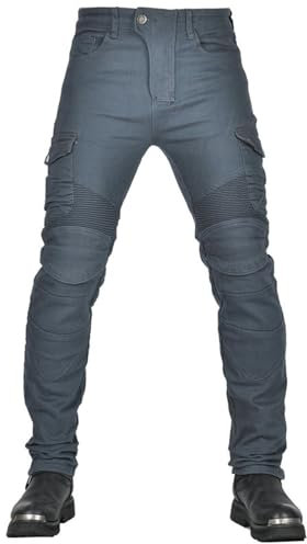 CFlong Pantaloni da Motociclista da Uomo Donna, Pantaloni da Motociclista corazzati con Armatura CE Rimovibile (Grigio,L)