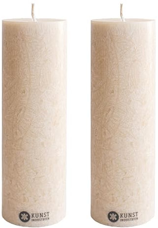 Kunstindustrien® Pillar Candle, Handmade in Europe, 2 Pack – Vegan, 100% Upcycled Olive Wax, Candles Long Burning 49hrs, Unscented Church Candles, Smoke- & Dripless (2 pcs, Ø 6 cm x H 18 cm, Sand)