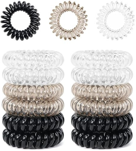 Qufiiry 12 Pcs Spiral Hair Ties, Plastic Hair Coil Bands, Spiral Ponytail Holder, Hair Bobbles, Hair Ties, Hair Band, for Women Girls Hair Bobbles Accessories, MultiColor