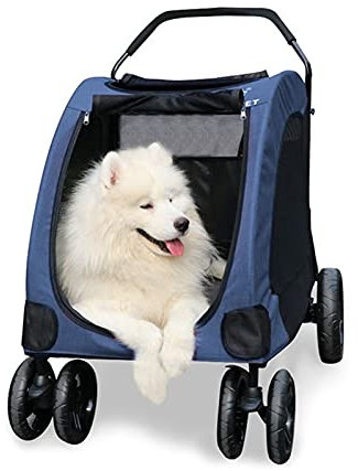 Großer Hundebuggy, Hundebuggys für große Hunde, robuster Hunde-/Katzen-/Haustier-Hundewagen, Reisewagen, Hundebuggy, Buggy mit Übergröße (rot) (blau)