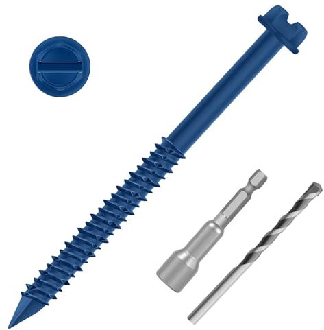 Kit di ancoraggio a vite per calcestruzzo a testa esagonale blu da 1/4 x 2-1/4, per ancoraggio a muratura, blocco o mattone, 100 pezzi