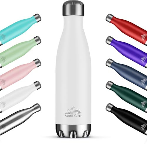 Mont-Clair H2O Stainless Steel Water Bottle, Vacuum Insulated - BPA Free, 12h Hot & 24h Cold Drinks, Metal Water Bottle 1L Leakproof, Ideal for Adult, Kids, Running - White