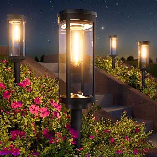 EDISONFIRE Lampade solari molto luminose per esterni, giardino, 8 pezzi, luce solare bianca calda, IP65, impermeabili, da giardino, per esterni, terrazze, sentieri