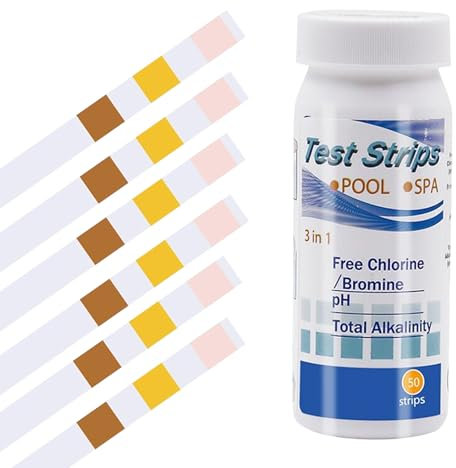 50 Stk PH Teststreifen,3-in-1 Pool Tester PH und Chlor Wert Messgerät,Pooltester Messen,Streifen Wassertester Aquarium,Messstreifen Poolwasser für Cyanursäure Pool Messen,Alkalinität,Wasserhärte Teste