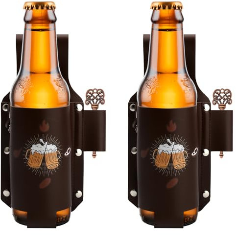 APOMOONS 2 Pezzi Cintura di Birra in Pelle, Portabottiglie di Birra in Pelle Come Regali di Birra per Gl Uomini Cintura di Birra Anca Come Regali Cintura Vintage Portabottiglie per Amico Collega