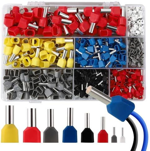 750 Piezas 0,5-10 mm² Doble Terminales Cables Eléctricos, con 8 Tamaños Conector de Twin Terminales,Terminales de Cable Doble para Montajes Electrónicos DIY y Proyectos Técnicos