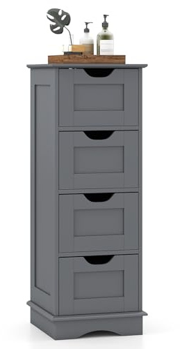 Multigot Bathroom Floor Cabinet, Wooden Slim Storage Cupboard with 2/4 Drawers, Multifunctional Freestanding Organizer Unit Narrow Side Cabinet for Entryway Living Room (4 Drawers, Grey)