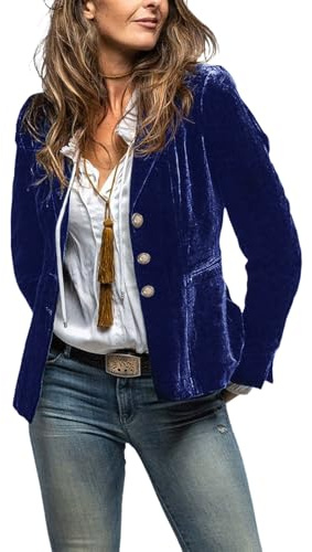 Kyzoeyou Blazer da donna in velluto giacca casual a maniche lunghe classico colletto dentellato abbigliamento da lavoro chiusura a tre bottoni abiti formali da ufficio, Blu Rb-royal, L