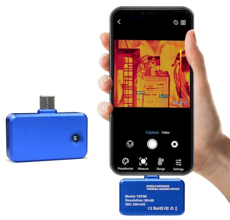 Wärmebildkamera für Android Smartphone, AIOMEST Thermal Camera 240 x 240 TISR Wärmebild mit USB-C, 25Hz, -20°C ~ 550°C, Infrarot Kamera für Wärmeverlust Inspektion Leckagesuche Wärmebrücken (Deutsch)