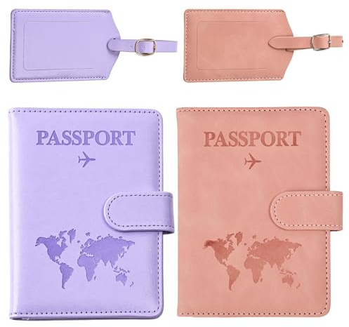 TYXHXTF 2 Pièces Porte Passeport, Housse de Passeport avec Étiquette à Bagage, Protège Passeports pour Femmes Hommes, Portefeuille pour Cartes de Crédit D'embarquement Documents de Voyage