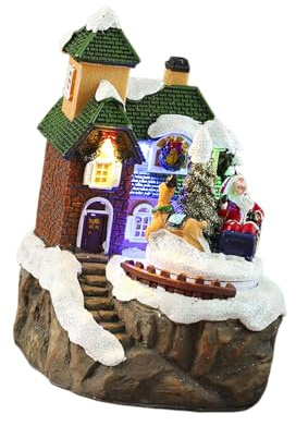 Caja de música de cabina de Navidad para hombres, mujeres y niños, regalo de cumpleaños, caja de música giratoria de resina de Papá Noel con luz LED, decoración giratoria eléctrica