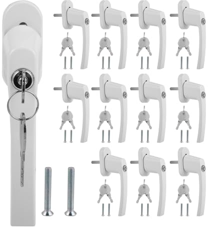 Mantigositeen Fönsterhandtag, låsbart set om 12 – aluminiumfönsterhandtag med 24 nycklar, barnsäkerhet och inbrottsskydd, robusta låsbara fönsterhandtag i vitt