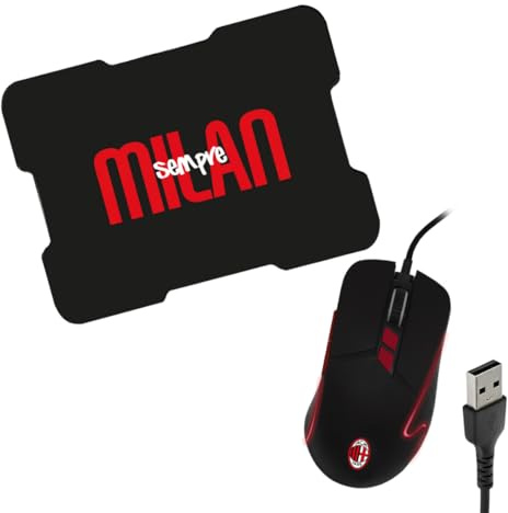 TECHMADE AC MILAN USB-mus med sladd + mus gaming röd färg svart officiell produkt kombo mus och matta