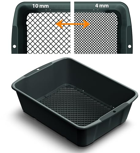 TYMAR Trädgårdssil, jordsil, sandsil, kompostsil med justerbar maskstorlek (4–10 mm), stensil trädgård, marksil, sil för jord, blomjord, sand, kompost (39,5 x 29 x 11 cm)