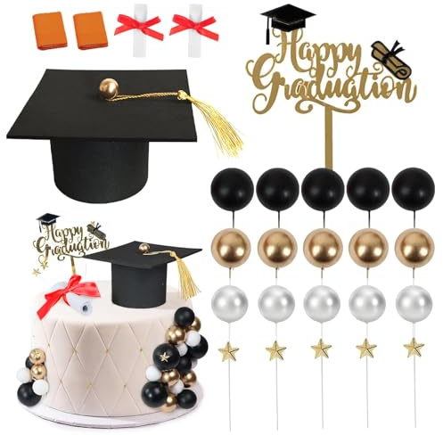 TENGWA 26 Piezas Toppers de Graduación para Tarta Libros 2026 Graduation Cupcake Toppers Tarta Decoracion Círculo Estrella Birretes de Graduación Fiesta Decoración de Escritorio