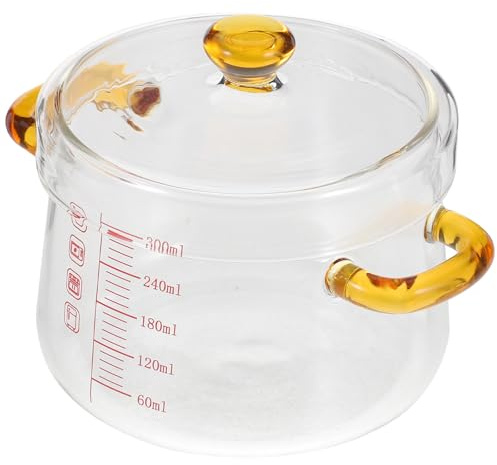 Happyyami Olla de Resistente al Calor para Estofado y Baño María para Cocinar de 300ml con Doble Asa y Tapa en Cocina