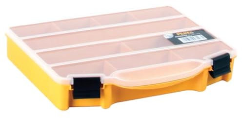 Perel Boite de rangement compartimentée vide, boîte rangement outils bricolage, boite compartiment, couvercle en plastique transparent, empilable, 251 x 200 x 44 mm, orange
