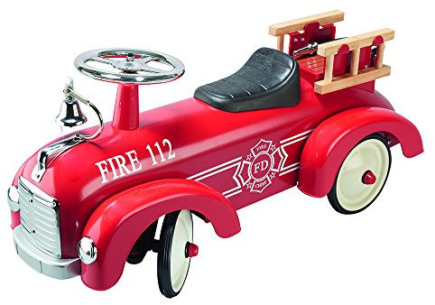 goki 14162 Feuerwehr-Rutscher, 75 x 24,5 x 34,5 cm, Metall und Kunststoff, Nostalgie-Design, Kinderfahrzeug ab 12 Monaten, belastbar bis 25 kg, für draußen & drinnen