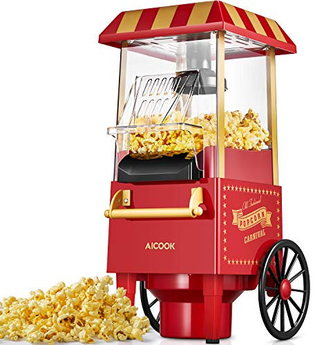 Machine à Pop Corn, 1200W Retro Machine à Popcorn avec Air Chaud, Sans Gras Huile, Facile á L'utilisation, Rouge