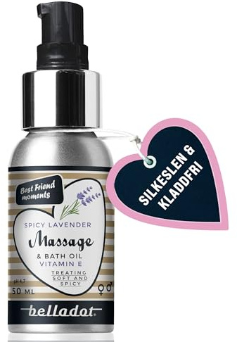Belladot Spicy Lavendelolja för Hud - Erotisk Massageolja för Förspel, Intim Mystik Sensuell Doftande Kroppsolja, Avslappnande Massageolja, Klibbfri Aluminiumpumpflaska, 50 ml