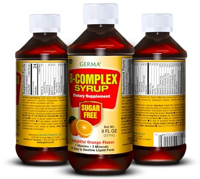 Germa B-Complex Syrup. Dietary Supplement. Bone Health, Growth and Development Aid. Sugar Free. Orange Flavor. 8 oz