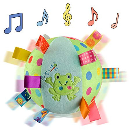 Yijie Baby Soft Rattle Ball - Plush Stuffed Animal Multi Sensory Toy - Baby Sensory Ball with Chiming Bell - for Babies, Toddlers, Infants, Green Frog