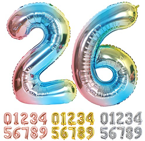 Ponmoo Foil Balloon Number 26/62 Gradient Blue, Giant Numbers 0 1 2 3 4 5 6 7 8 9 10-19 20-29 30-39 40-49 50-60-70-80-90-100, Large Balloons for Wedding Anniversary Birthday Party Decoration