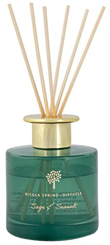 Nicola Spring Sage & Seasalt Scented Reed Diffuser - 200ml - Aromatherapy 6 Sticks Air Freshener Home Fragrance Diffuser Fragrant Gift Set for Kitchen, Bathroom, Home