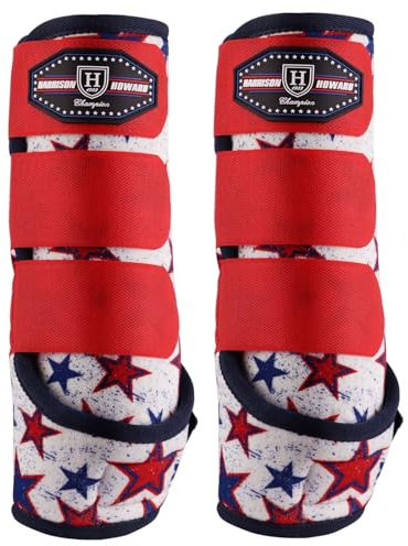 Harrison Howard Horse Sport Medicine Front Shock-Absorbing Boots All-Round Lower Limb Protection & Support Sport Boots Perfect for Endurance Training and Performance Pack of 2 Red Dream Star M