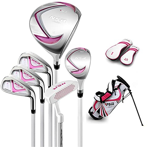 PGM Junior Golf Club Complete Set Includes Driver, Hybrid, 7, 9, Wedge Irons, Putter, Stand Bag Right Handed for Children Kids 6-8, 6 Pieces Youth Golf Clubs with 2 Headcovers for Boys & Girls
