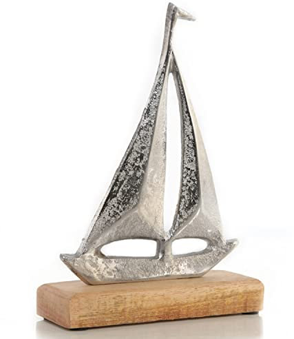 Logbuch-Verlag Segelschiff Figur aus Metall Silber Segelboot Dekoration mediterran Sommerdeko Badezimmer 21 cm