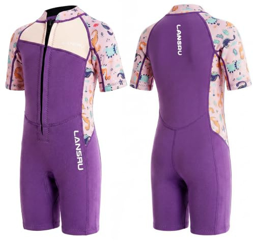 Lansru Kinder Neoprenanzug Kurz, Badeanzug Kinder Mädchen UV Schutz (S)