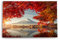 Paul Sinus Wandbild 120x80cm Japan Fuji Berg Baumkrone Herbstblätter Fischerboot