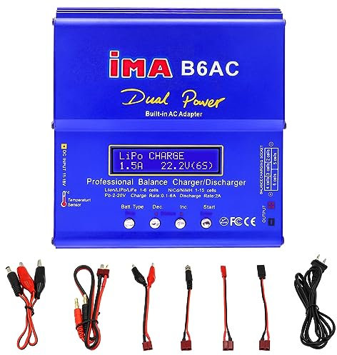 Hobby Fans Cargador de batería B6AC Lipo, cargador de equilibrio descargador de batería RC con fuente de alimentación dual CA/CC para batería LiPo/Li-ion/Life (1-6S), NiMH/NiCd (1-15S), PB (2-24V)
