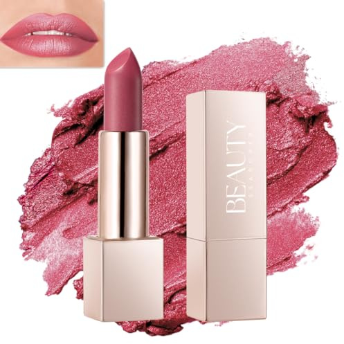 Beauty Searcher Barra de Labios Brillo Metálico, Color de Labios de Alto Impacto con Fórmula Cremosa Hidratante, Barra de Labios de Cobertura Total con Acabado Mate (01# Amor Borgoña)