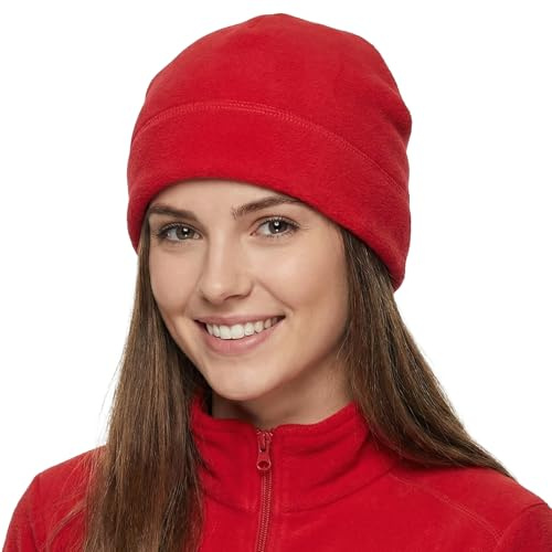 HIQIU Winter Warm Fleece Mütze für Damen und Herren, Unisex Outdoor Sport Radfahren Einfarbig Wintermütze Ski Beanie Cap (DE/NL/SE/PL, Alphanumerisch, Einheitsgröße, M, Rot)