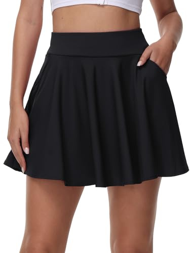 tanzdunsje Falda básica para Mujer y niña, Falda Negra, Minifalda Skater con pantalón, Bolsillo, versátil, elástica, Informal, Falda de Tenis para Mujer(Negro,XL)