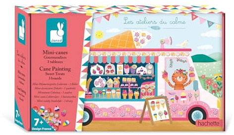 Janod - Coffret Mini-Canes à Coller Gourmandises - Les Ateliers du Calme - 3 Tableaux - Kit Loisir Créatif Enfant - Apprentissage Motricité Fine et Concentration – Dès 7 Ans – J09105