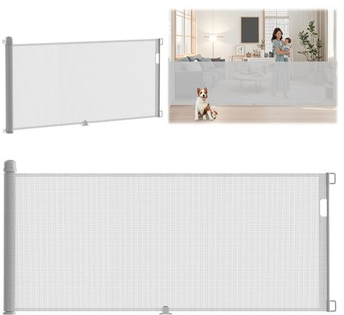 Aufun Trappskyddsgaller utdragbart dörrskyddsgaller, trapphusgaller, avstängningsgaller med barnsäkerhetssystem, dra ut 0–300 cm, för små barn, baby, (300 cm, grå)