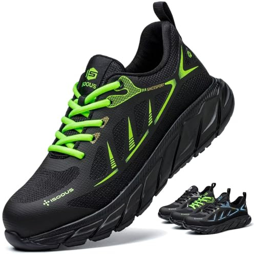 ISOOUS Zapatos de Seguridad Hombre Mujer Calzado de Seguridad Ligero Antideslizante Zapatos de Trabajo Comodo con Punta de Acero Transpirable Verde 42