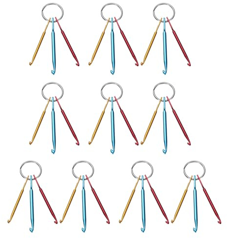 sourcing map 10 Set Aluminum Keychain Crochet Hook Mini Mixed Small Crochet Yarn Needles Multi-Colour Weaving Tool for Beginners Adults