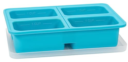Silicone Soup Freezer Mould with Lid - Large 4-Compartment Freezer Container for Meal Prep - Blue