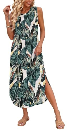 AUSELILY Maxi Dress for Women UK Casual Summer Long Dress Beach Cover-Ups Sun Dresses Women Sleeveless T Shirt Tank Dresses with Pockets