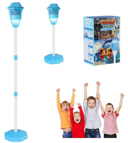 Bubble Maker Stand, 47Inch Battery Operated Standing Bubble Machine with Lights and Music, Adjustable Bubble Torch Garden Lamp,Auto Vertical Bubble Machine for Wedding Birthday Party Gift (E)