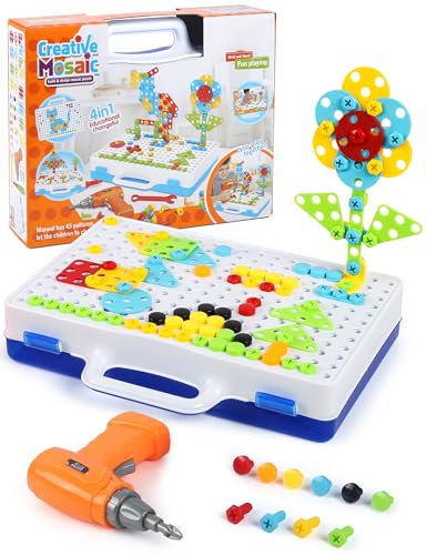 Klsniur 3D Build & Learn DIY Drill Toy Set, STEM Construction Kit with Electric Drill, 237+Pieces Creative Engineering Educational Birthday Gift for Kids 3 4 5 6 Years Boys & Girls