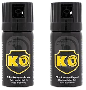 2 Stück KO Security CS-Spray 40 ml – Breitstrahl Personenabwehrspray mit BKA-Zulassung - modernes Design - kompakt und diskret
