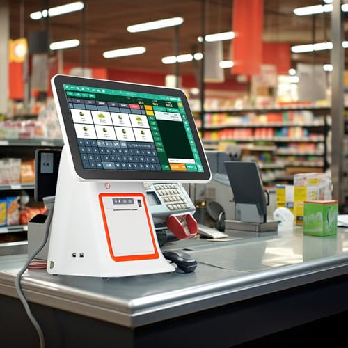QFGain 15,6-Zoll-Touchscreen-Registrierkasse, Kassensysteme FüR Den Einzelhandel, Kassensystem FüR Gastronomie Und SupermäRkte, Integrierter Belegdrucker, FüR Einzelhandel, Gastronomie,White-A