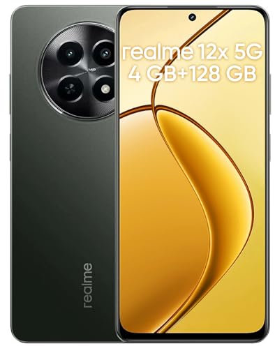 realme 12x 5G Smartphone 4+128 GB, 6.72 pollici Smartphone, Fotocamera AI da 50 MP, Dual Standby 5G, Display da 120 Hz, Batteria da 5000 mAh, Processore Dimensity 6100+, Nero (senza adattatore)